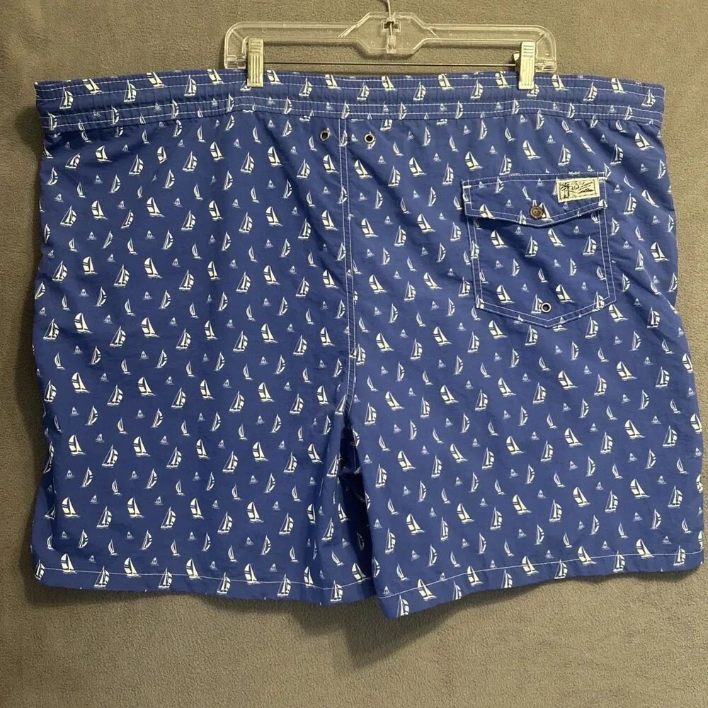 Polo Ralph Lauren Swim Shorts Sailboat Print Mesh Lined Drawstring Mens 3XB Blue
